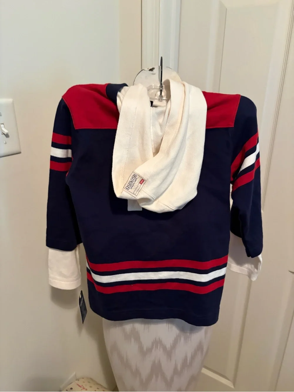 OshKosh boys Navy Red Striped Hoodie Shirt nwt size 7 $48